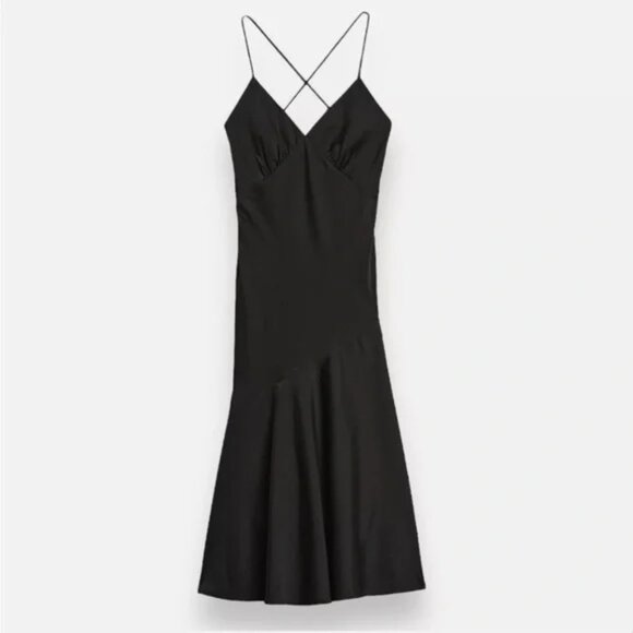 ✨ Banana Republic Asymmetrical Seam Midi Slip Dress - Black | Size 2P ✨ - Picture 1 of 5